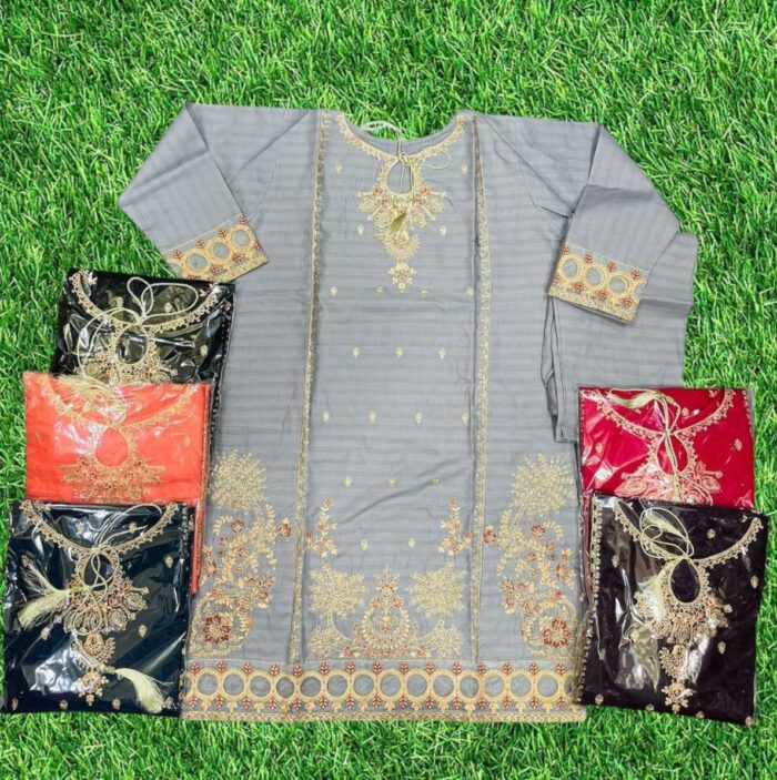 Sequence Embroidery 2- Piece Stichted Suit/ Ready To Wear. Rs.2,800 Only