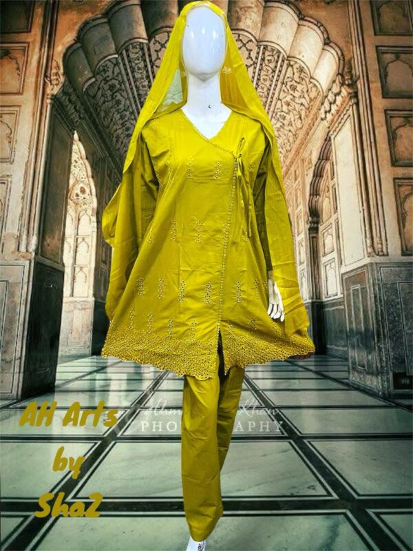 Angrakha Style Embroidery 3-Piece Stitched Suit/Ready To Wear Rs.2,850 Onl